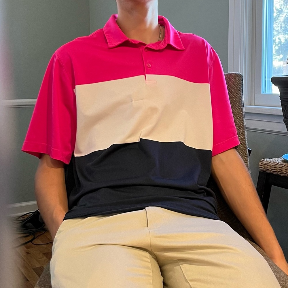 Men’s Golf Polo Size Large, Pink Blue and White, from Walter Hagen